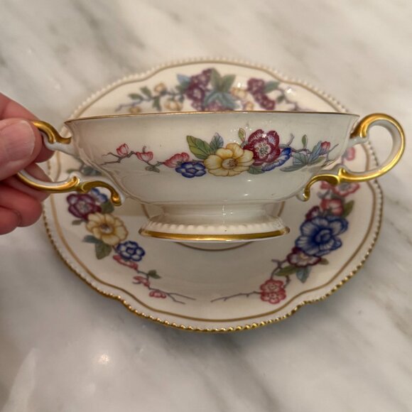 Antique Castleton China Soup Bowl Cup & Saucer Phoenix USA Gold Scalloped Edge - Picture 8 of 16